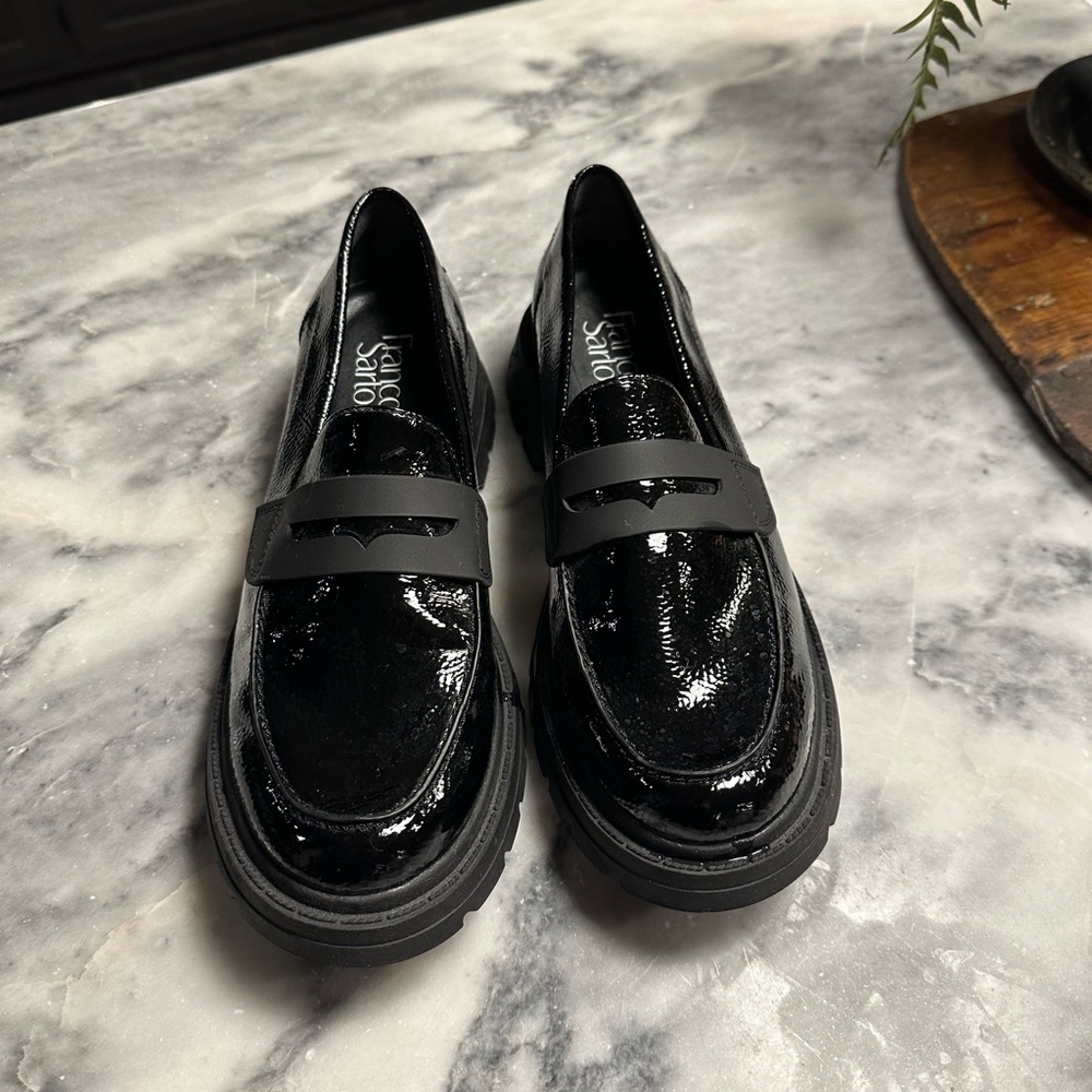 Franco Sarto Patent Black Loafers